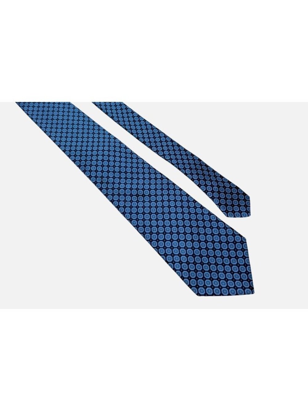 Ike Behar New York Necktie 61 inch 100% Silk Navy Blue Medallion Geometric